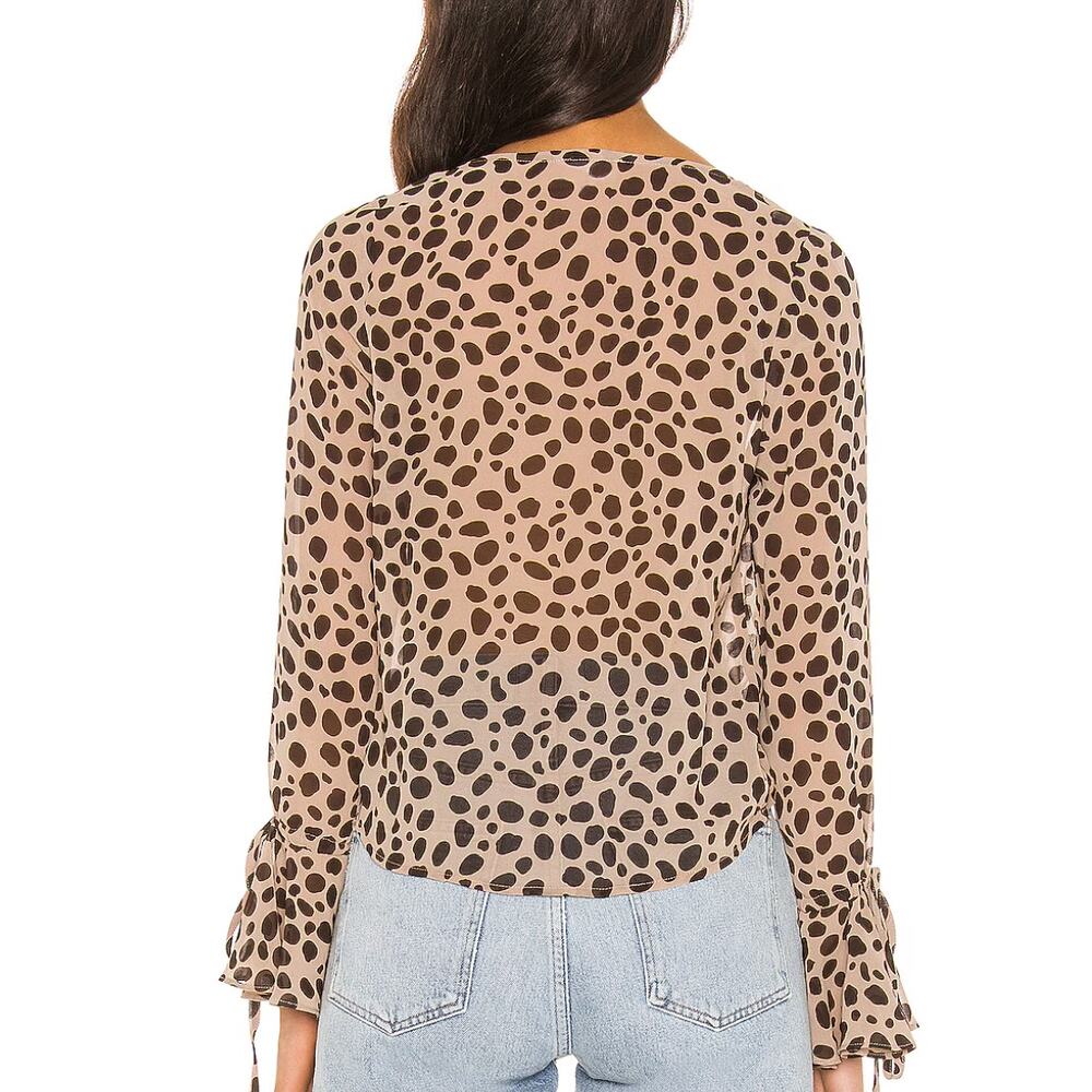 Revolve Leopard Wrap Top XS Sheer Animal Print Tan Plunging Superdown $57 NEW - Picture 3 of 7
